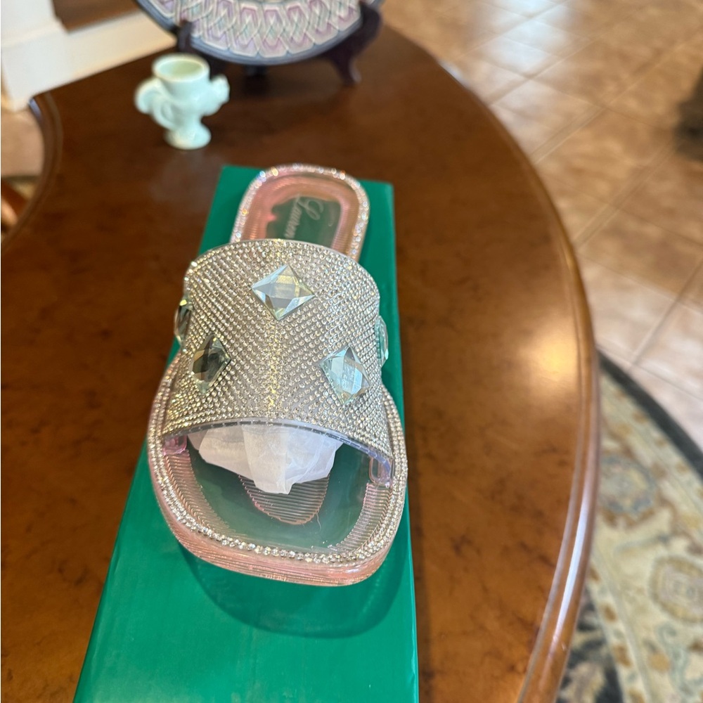 Lauren Lorraine Bianca Rhinestone Slide Sandals – Pink, Size 9.5